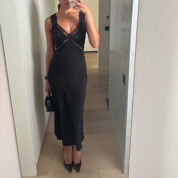 Reformation Provence Silk Lace Cut Out Open Back Midi Maxi Dress Black - Picture 1 of 16